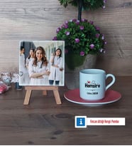 Hemşire Fotoğraflı Dekoratif Taş, Ahşap Altlıklı Türk Kahvesi Fincanı Hediye (Model 6)