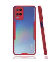 Ceponya Oppo A54 4G Kılıf Kamera Korumalı Arkası Şeffaf Silikon (Kırmızı)