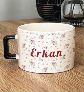 Kişiye Özel Tatlı Ayıcık Desenli Hediye Lüks Fincan Arkadaşa Hediye (Siyah)