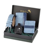 Polo Air Kutulu Erkek Parfüm Kemer Cüzdan Kartlık Seti PM-10 (Mavi)