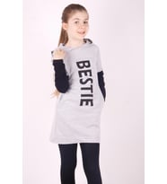 Toontoy Kız Çocuk Bestie Baskılı Kapşonlu Elbise ( Gri-Melanj)