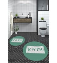 EVDEYA Dijital Mozaik Desen Bath Yazılı İkili Yuvarlak Banyo Paspası Klozet Takımı, YKLOZET-7-KAHVE, (Yeşil)