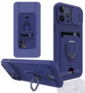 Uyumlu Model Apple iPhone 13 Pro Max Kılıf Kartlıklı Magnetli Lens Kapatmalı (Lacivert)