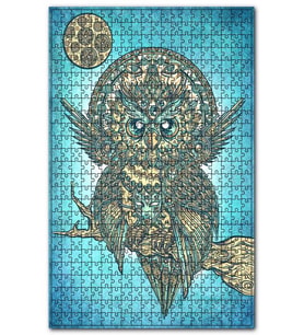 Cakapuzzle Yeşil Zeminde Baykuş Figürlü Görsel Puzzle Yapboz MDF (Ahşap) (500 Parça)