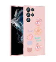 Galaxy S22 Ultra Kılıf Kabartma Figürlü Parlak Toys Silikon Kılıf (Pembe)