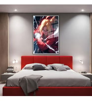 Metal Çerçeveli Temperli Cam Tablo Dizi Karakteri Edward Elric (Gümüş)