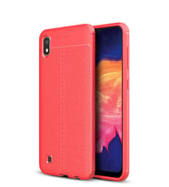 Microsonic Samsung Galaxy A10 Kılıf Deri Dokulu Silikon (Kırmızı)