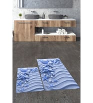EVDEYA 3D Baskılı Yıkanabilir Modern İkili Banyo Halısı Paspas Klozet Takımı, KLOZET-48-GRİ, (Mavi)