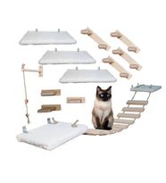 Barış Dizayn 12 Parça Doğal Ahşap Peluş Kedi Oyun Merdiveni Seti Köprü Platform Oyun Duvarı (SET3) (Beyaz)