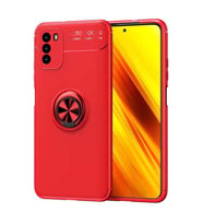 Xiaomi Redmi Note 9 4G Kılıf Yüzüklü Standlı Manyetikli Silikon (Kırmızı)