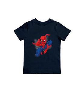 Spiderman baskılı örümcek adam pamuklu penye kumaş yazlık çocuk tişört (Siyah)