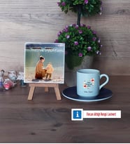 Anneye Doğum Günü Hediyesi Fotoğraflı Dekoratif Taş, Ahşap Altlıklı Türk Kahvesi Fincanı Hediye (Model 4)