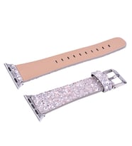 Ally Apple Watch 7-8 45mm 6-5-4 44mm Kordon Kayış Deri Sim İşlemeli 3-2-1 42mm (Gümüş)