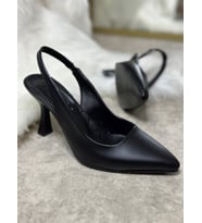 İmershoes Günlük Kadın Sivri Burun Saten İnce Topuklu Zara Model Abiye Ayakkabı (Siyah Cilt)