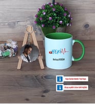 Hekim Kupa Bardak Beyaz ve Fotoğraflı Ahşap Anahtarlık Hediye (Model 14)