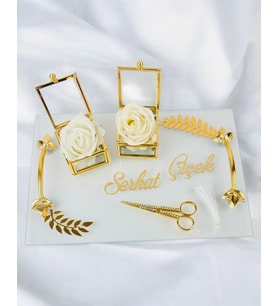 Embrace Gold Şeffaf Nişan Tepsisi (Beyaz)