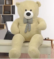 Yeni Yıla Özel:Elinde Baskılı Kalbi ile Papyonlu Peluş Ayı-140 cm (Bej)