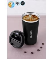 510ml Termos, Dokunmatik Derece Göstergeli Bardak Termos, Vakumlu Termos, Mug Termos, Çelik Termos (Siyah)