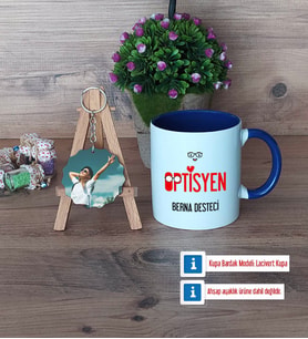 Optisyen Kupa Bardak Beyaz ve Fotoğraflı Ahşap Anahtarlık Hediye (Model 3)