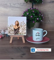 En İyi Öğretmen Fotoğraflı Dekoratif Taş, Ahşap Altlıklı Türk Kahvesi Fincanı Hediye (Model 6)