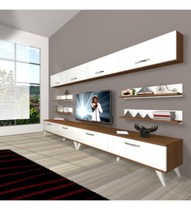 Decoraktiv Eko 360Y Slm Retro Tv Ünitesi Tv Sehpası (Beyaz - Kahverengi)