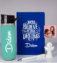 Kişiye Özel Defter Kalem Matara Ve Fotoğraflı Notluk Seti 93524 (Mavi)