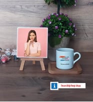 Teknoloji ve Tasarım Öğretmeni Fotoğraflı Dekoratif Taş, Ahşap Altlıklı Türk Kahvesi Fincanı Hediye (Model 1)