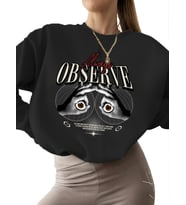 Her zaman gözlemleyin Baskılı bisiklet yaka Sweatshirt kalın unisex Sweatshirt kadın erkek 3 iplik (Siyah)