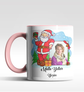 Kişiye Özel Mutlu Yıllar Fotoğraf Tasarımlı Siyah Kupa (Pembe)