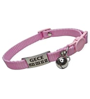Güvenlik Kilitli isimli Kedi Tasması, isimlikli Kedi Tasması, Kedi Künyesi, Safety Click tasma (Açık Pembe)