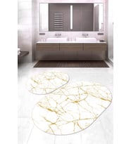 Dijital Baskılı Kaymaz Taban Yıkanabilir Oval 2'li Klozet Takımı Banyo Paspası NOKZ-HT-417 (Gold)