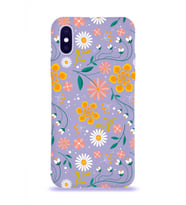 PrintiFy Apple iPhone XS ile Uyumlu Lansman Kılıf Çiçek Tasarımlı İçi Kadife Kapak (Lila)