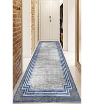 Dijital Baskılı Kaymaz Taban Yıkanabilir Modern Yolluk Ve Koridor Halısı NDU-HT-662 (Mavi)
