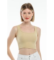 Süperlife Kadın Crop Örme Slim Fit  Atlet-Tişort SPR21Y19 (Bej)