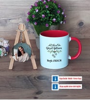Yılbaşı Hediyesi Kupa Bardak Beyaz ve Fotoğraflı Ahşap Anahtarlık Hediye (Model 2)