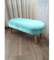 Ultra Lüks Oval Parrot Puf Ahşap Ayak (Turkuaz)