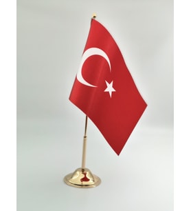 Masa Bayrağı Direkli Türk Bayrağı Krom ve Gold Direk Seçenekli (Gold)