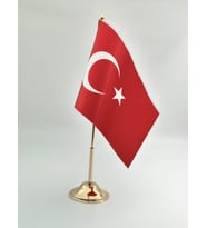 Masa Bayrağı Direkli Türk Bayrağı Krom ve Gold Direk Seçenekli (Gold)