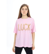 Kız Çocuk Tasarım Yazı Desenli T-Shirt 9-14 Yaş Lx038 ANGELOS GIRLS (Pembe)