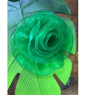 ÖZEL TASARIM TÜL ÇİÇEK DİKİŞ GİYİM ABİYE SAÇ AKSESUARI 25 CM (Yeşil)