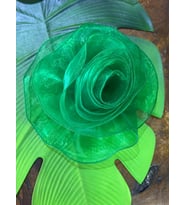 ÖZEL TASARIM TÜL ÇİÇEK DİKİŞ GİYİM ABİYE SAÇ AKSESUARI 25 CM (Yeşil)