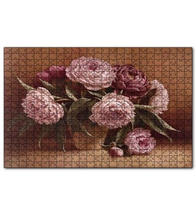 Cakapuzzle Bordo ve Pembe Çiçekler Puzzle Yapboz MDF (Ahşap) (500 Parça)