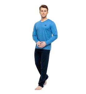 Mod Erkek Uzun Kol Pijama Takım 3893  (İndigo)