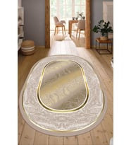 Dijital Baskılı Kaymaz Taban Yıkanabilir Oval Salon Halısı Mutfak Halısı Yolluk NDO-SD-370 (Gold)