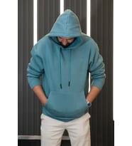 Kapşonlu 3 İplik Kalın İçi Polarlı Oversize Kangru Cepli Erkek Sweatshirt (Petrol)