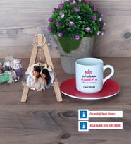 Anneler Günü Türk Kahvesi Fincanı Ahşap Altlıklı ve Fotoğraflı Ahşap Anahtarlık Hediye (Model 3)