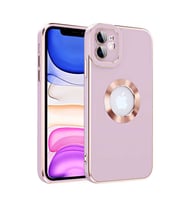 iPhone 11 Kılıf Kamera Korumalı Logo Çevresi Halka Tasarım Lüx Kapak (Mor)