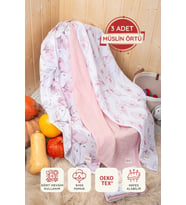 Luckka Dijital Baskılı 3'lü Müslin Örtü Seti - 75x75 cm (Pembe)