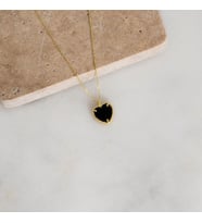 Gümüş Kalpli Aşk Kolye Siyah Taşlı (Gold)