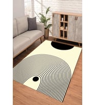Dijital Kaymaz Taban Yıkanabilir Renkli Salon Halısı Mutfak Halısı Yolluk ND-SD-903 (Siyah-Krem)